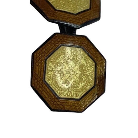 Antique Art Deco Signed Hallmark Yellow Brown Guilloche Enamel Cufflinks Pair He - Picture 2 of 11